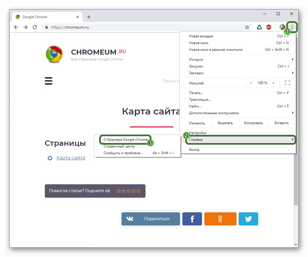 Просмотр сведения о браузере Chrome