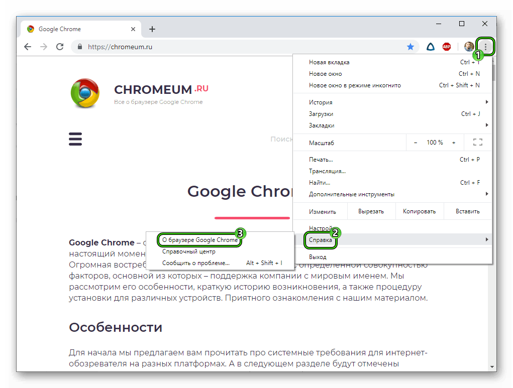 Просмотреть сведения о браузере Google Chrome