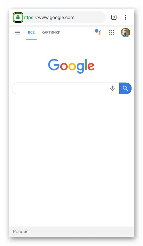 Иконка для вызова меню конкретного сайта в Android-версии обозревателя Google Chrome